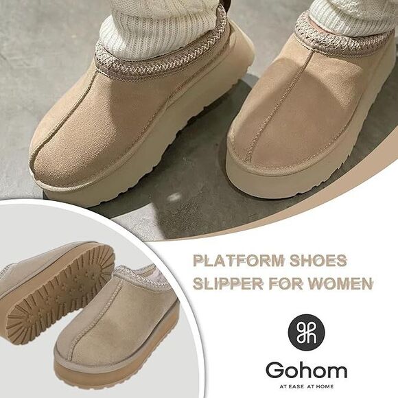 Gohom Platform Slippers Mini Boots for Women Fleece Lined Booties Anti-Slip, 10 - Picture 3 of 10